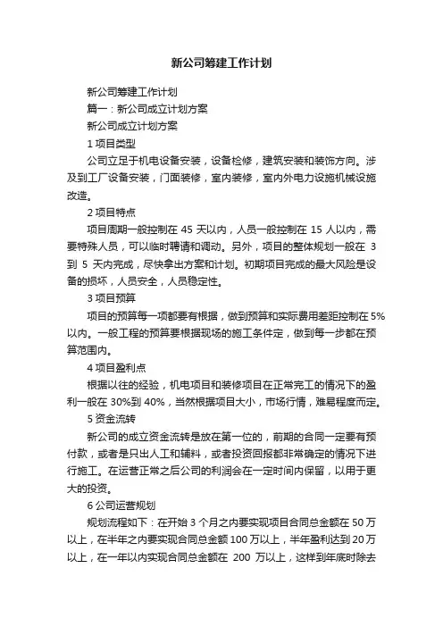新公司筹建工作计划