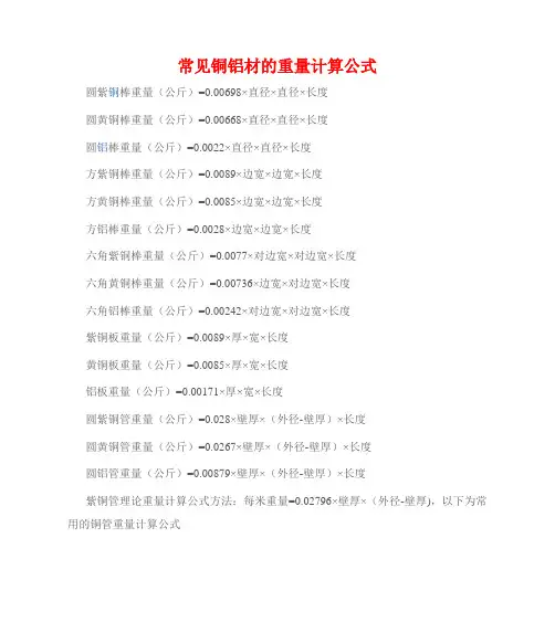 课题_常见铜铝材的重量计算公式