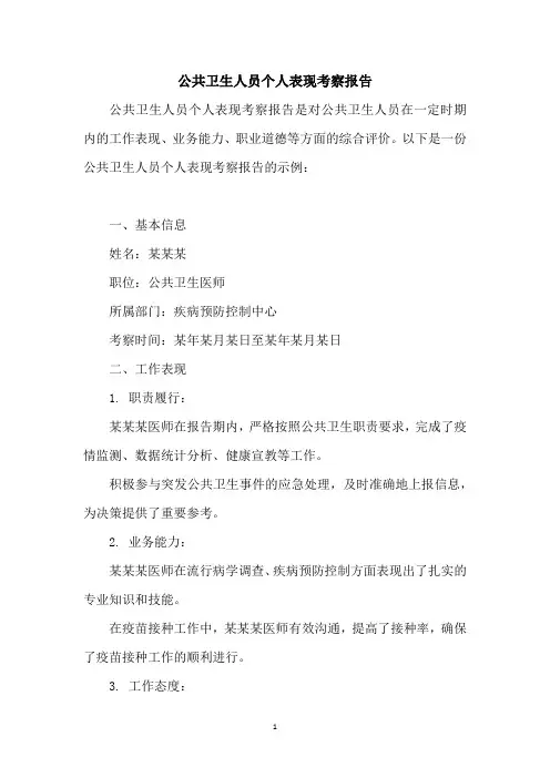 公共卫生人员个人表现考察报告