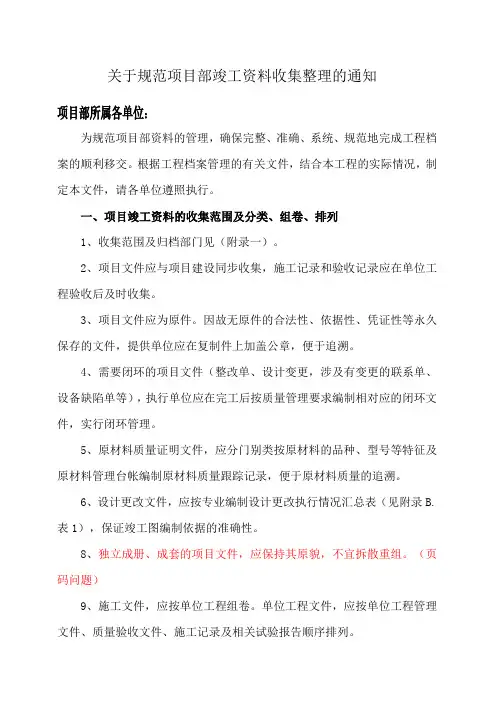 关于项目部整理规范的通知