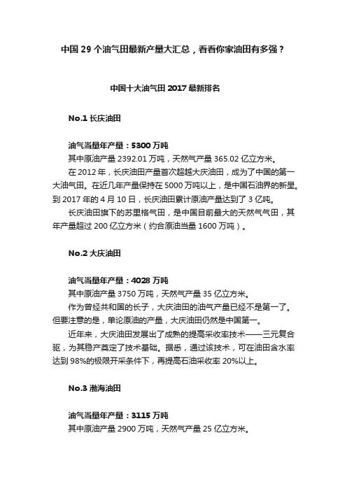 中国29个油气田最新产量大汇总，看看你家油田有多强？