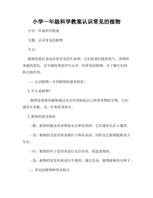 小学一年级科学教案认识常见的植物