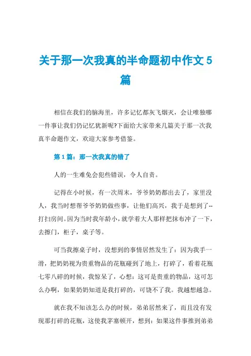 关于那一次我真的半命题初中作文5篇
