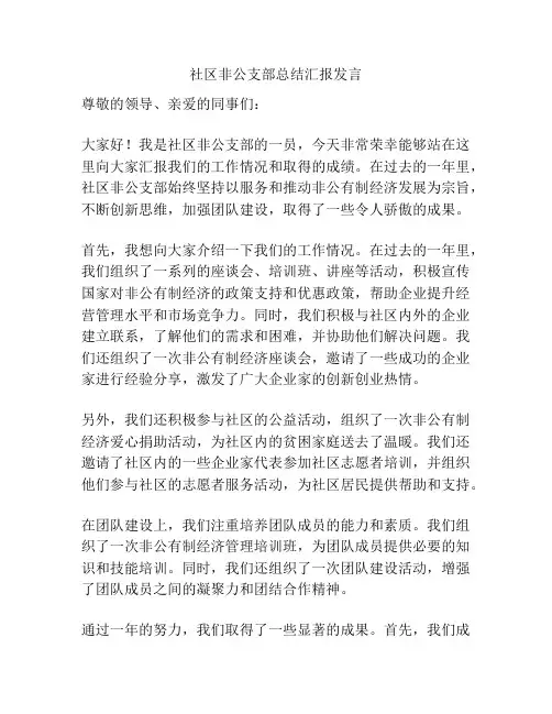 社区非公支部总结汇报发言