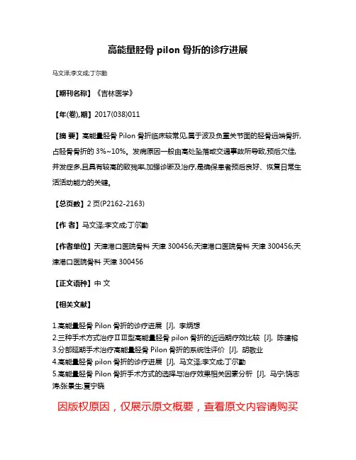 高能量胫骨pilon骨折的诊疗进展