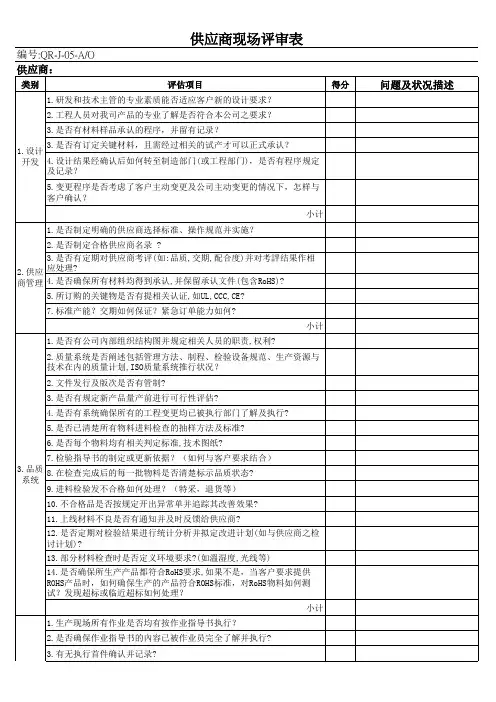 供应商现场评审表