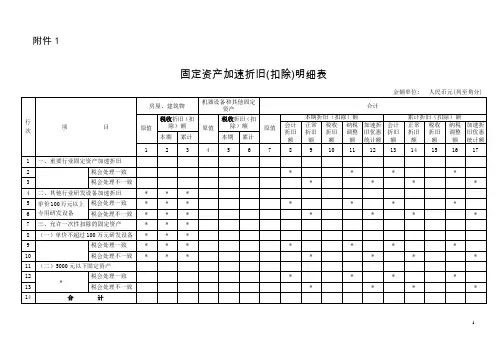 固定资产加速折旧明细表以及填表说明