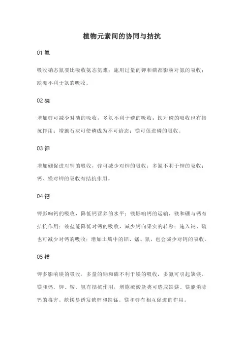 植物营养元素间的协同与拮抗作用