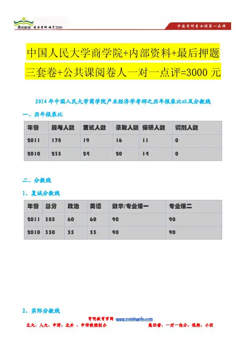 2014年中国人民大学商学院产业经济学考研之历年报录比以及分数线