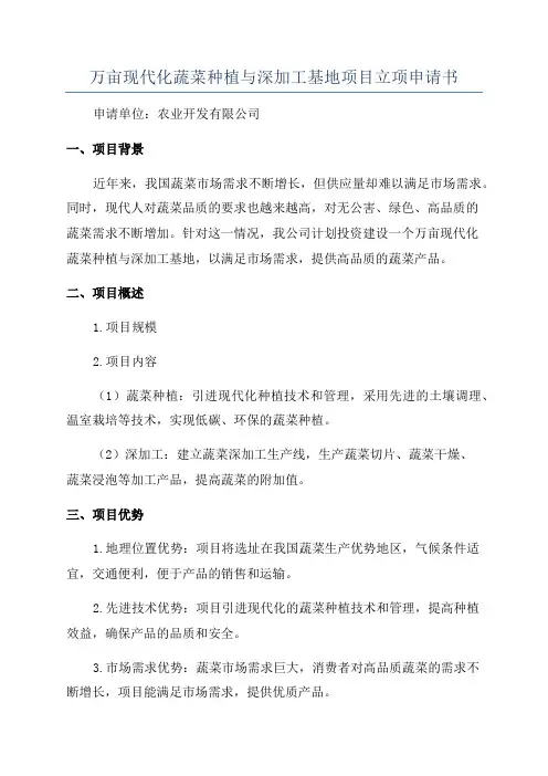 万亩现代化蔬菜种植与深加工基地项目立项申请书