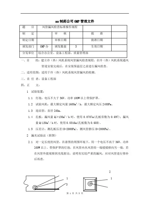 风管漏风检查标准操作规程