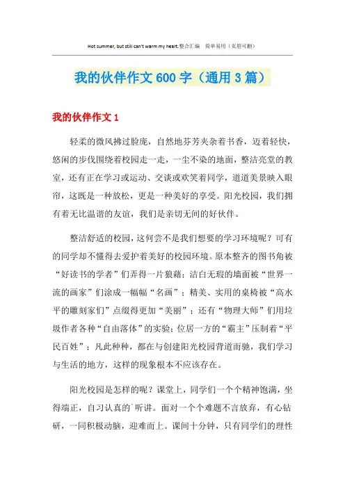 我的伙伴作文600字(通用3篇)