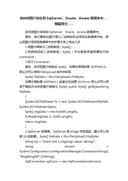 如何将图片保存到SqlServer、Oracle、Access数据库中。-懒猫星空--...