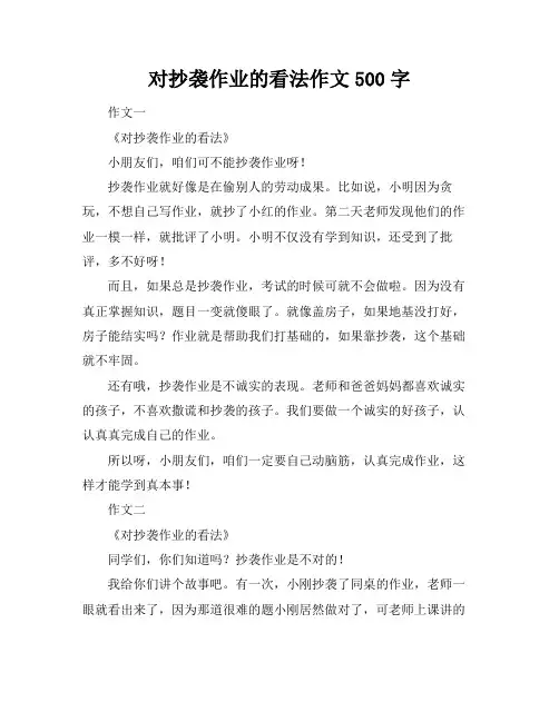 对抄袭作业的看法作文500字