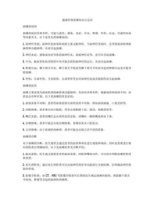 健康科普面瘫知识点总结