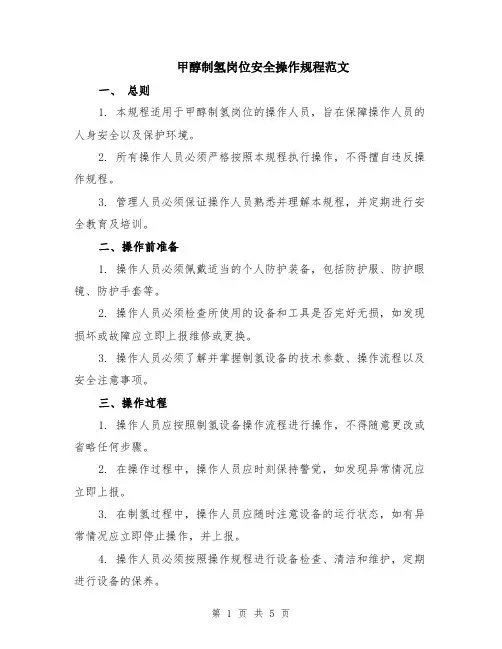 甲醇制氢岗位安全操作规程范文（二篇）