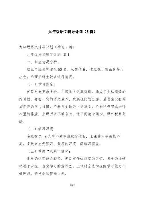 九年级语文辅导计划(3篇)