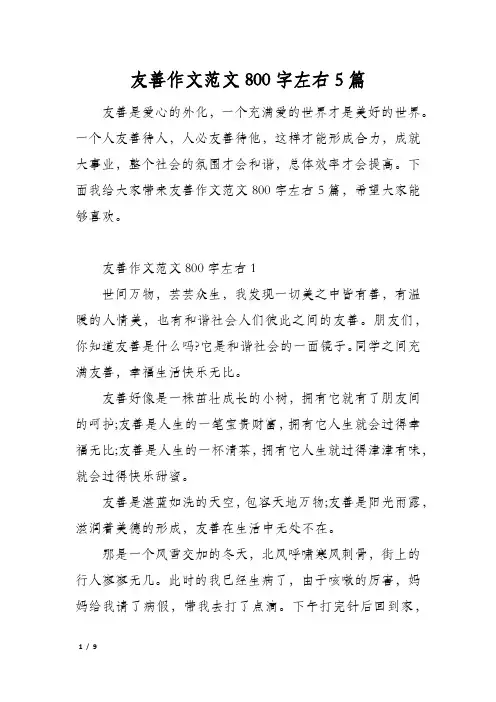 友善作文范文800字左右5篇