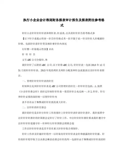 执行小企业会计准则财务报表审计报告及报表附注参考格式