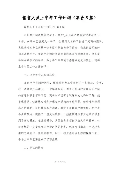 销售人员上半年工作计划(集合5篇)