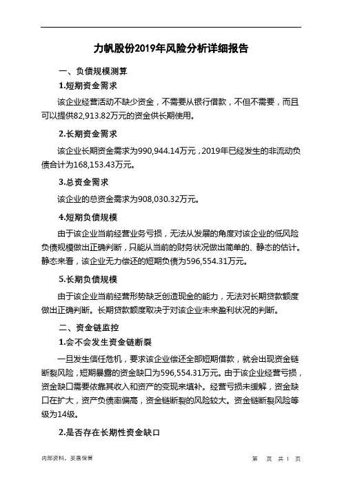 力帆股份2019年财务风险分析详细报告