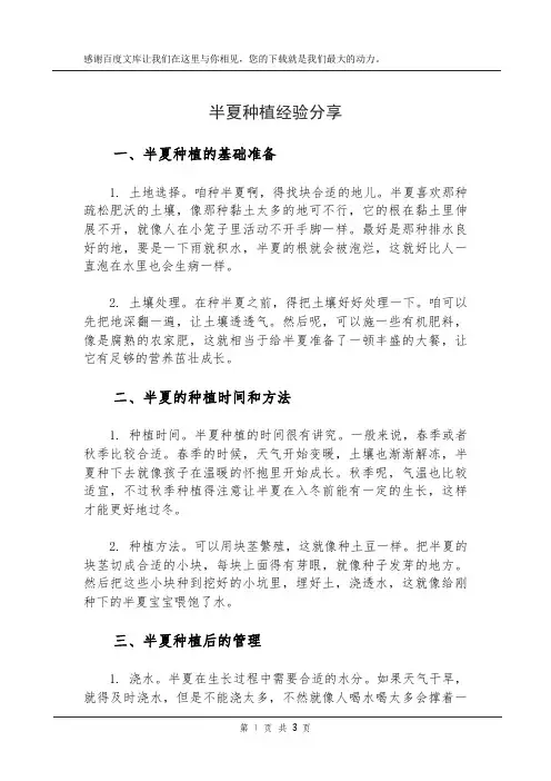 半夏种植经验分享