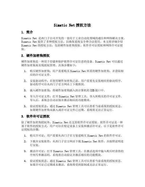 simatic net授权方法