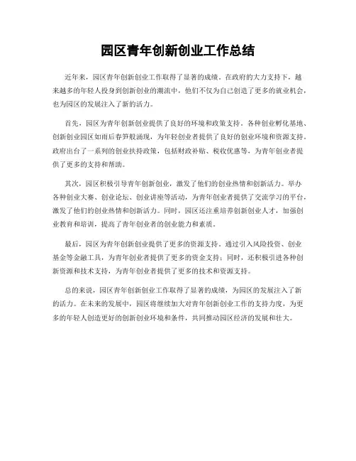 园区青年创新创业工作总结