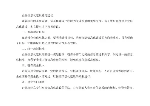 企业信息化建设意见建议
