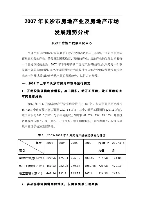 2007年长沙市房地产业及房地产市场