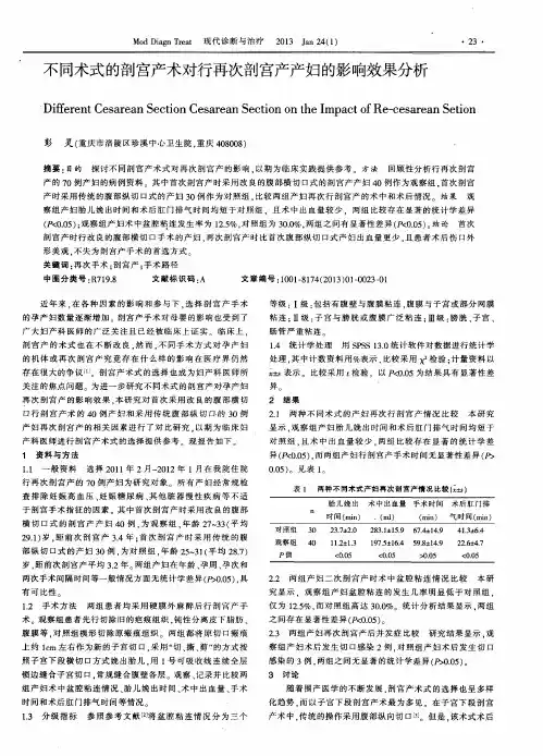 不同术式的剖宫产术对行再次剖宫产产妇的影响效果分析