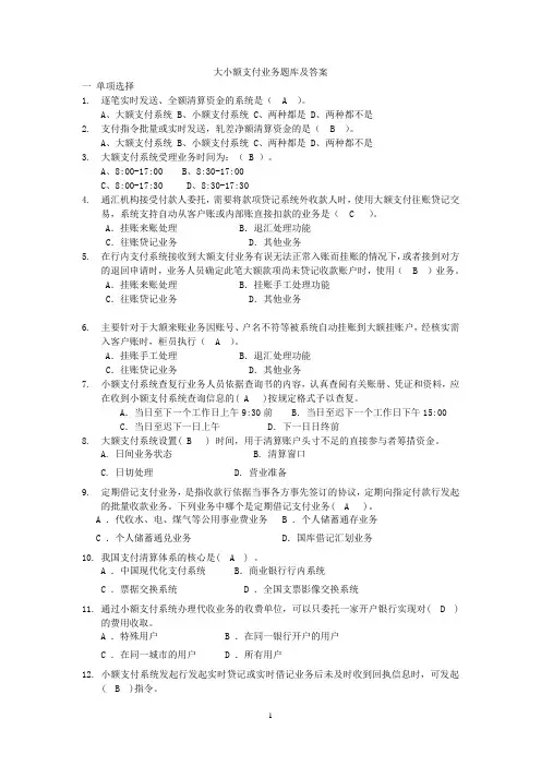 大小额支付题库汇总