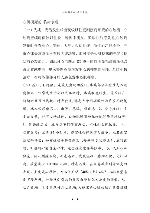 心肌梗死的 临床表现