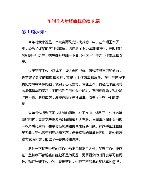 车间个人年终自我总结6篇