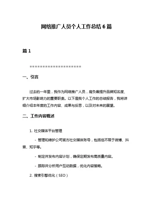 网络推广人员个人工作总结6篇