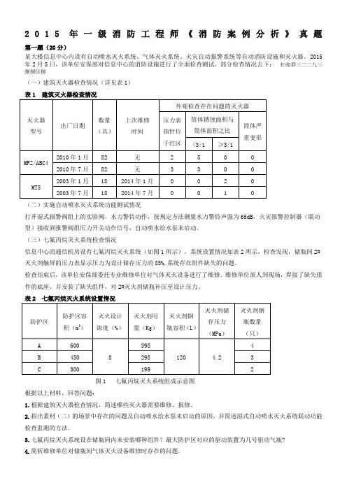 2015年注册消防工程师案例分析(答案)全解