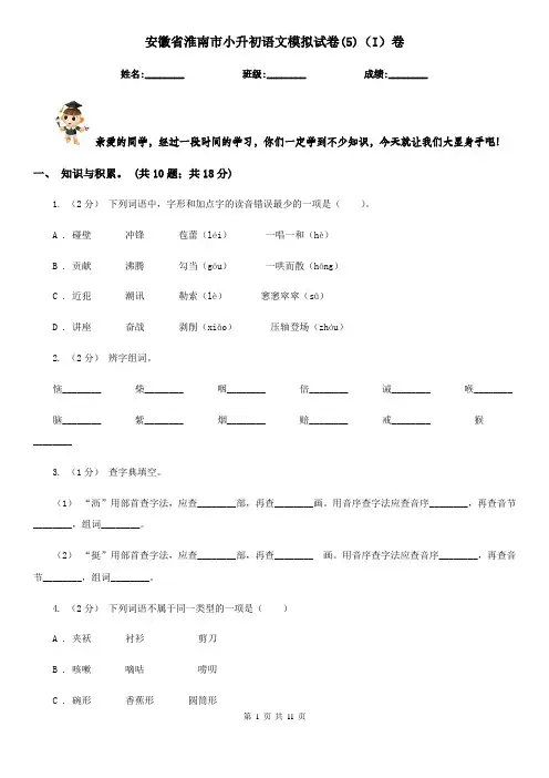 安徽省淮南市小升初语文模拟试卷(5)(I)卷