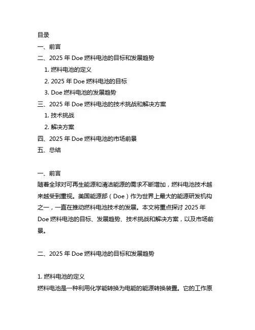 doe燃料电池2025年指标