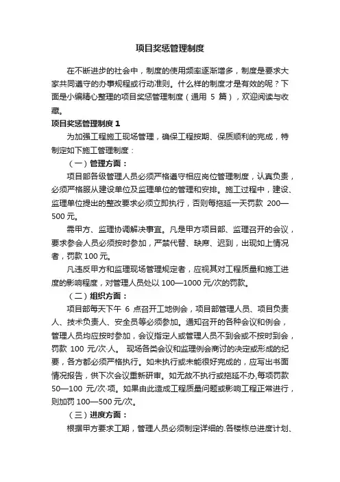 项目奖惩管理制度（通用5篇）