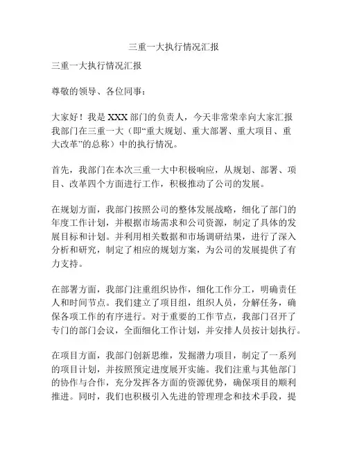 三重一大执行情况汇报