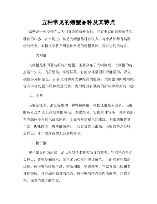 五种常见的螃蟹品种及其特点