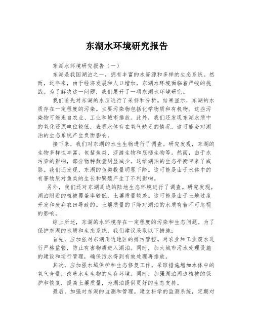东湖水环境研究报告