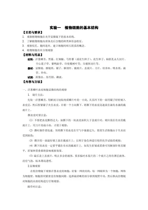 实验一植物细胞的基本结构