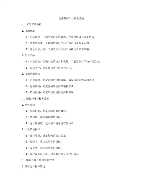 销售外呼工作计划表格