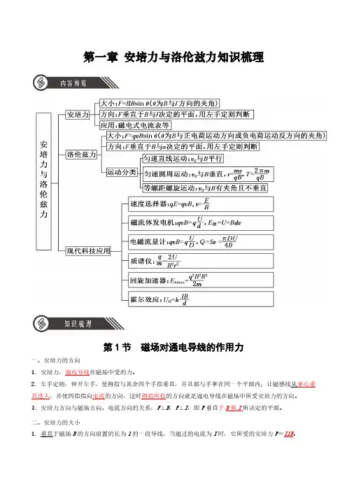第一章 安培力与洛伦兹力(单元知识清单)(教师版) 高二物理同步高效课堂(人教版选择性必修第二册)