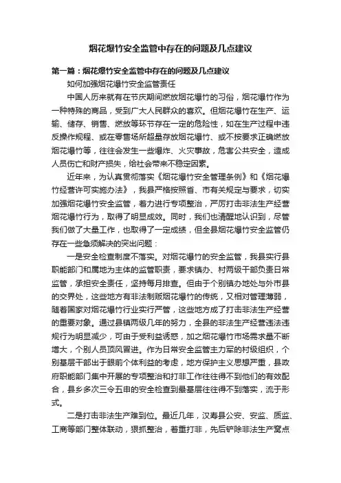烟花爆竹安全监管中存在的问题及几点建议