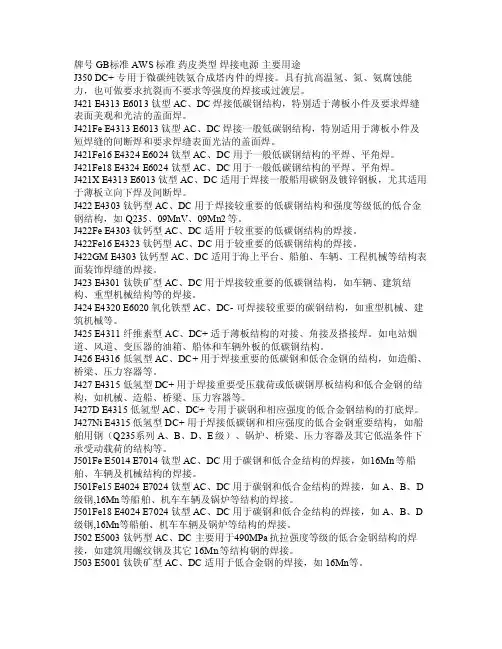 各种焊条型号用途说明