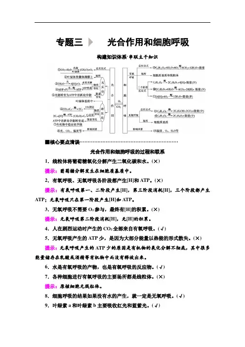 2020新课标高考生物二轮教师用书： 第1部分 专题3 光合作用和细胞呼吸 Word版含解析