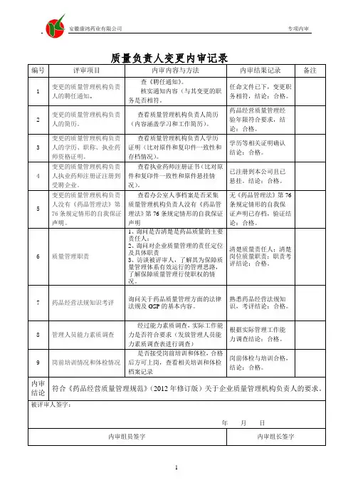 质量管理机构负责人变更专项内审 - 1