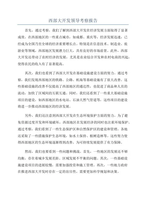 西部大开发领导考察报告